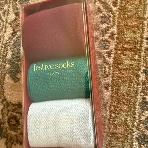 Talbots 3-Pack Crew Socks in Red, Green & White NEW